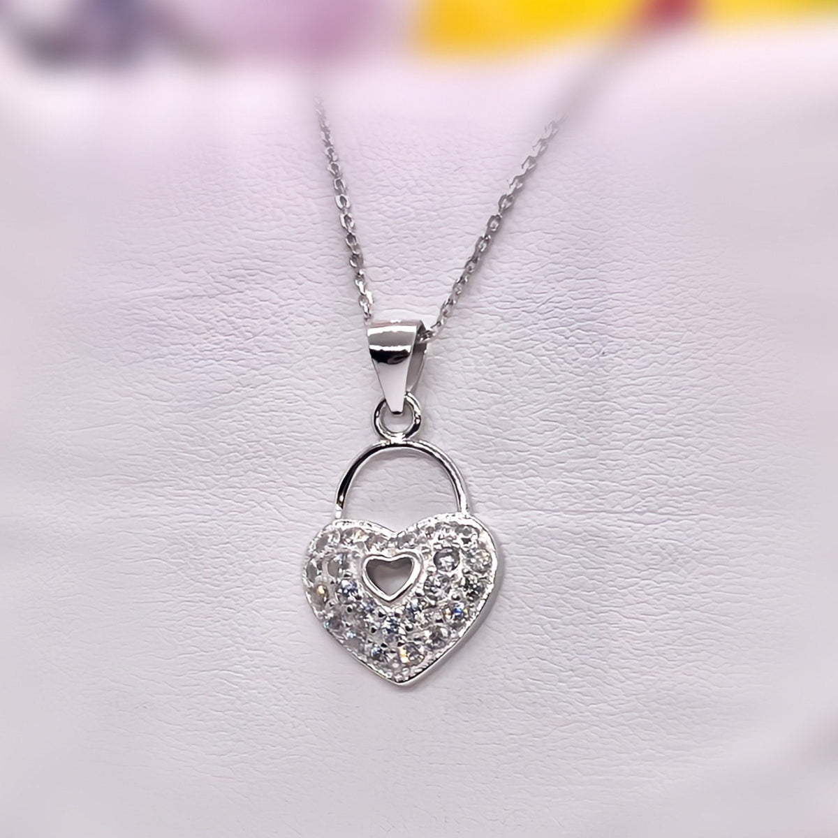 Love Heart Lock  Moissanite Diamond 925 Sterling Silver Pendant Necklace
