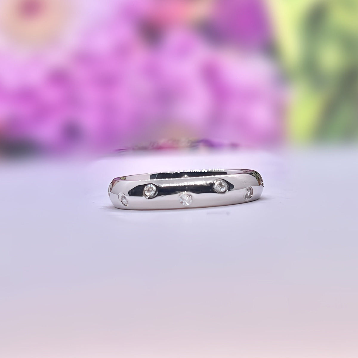 Moissanite Diamond Sterling Silver Wedding Band Ring