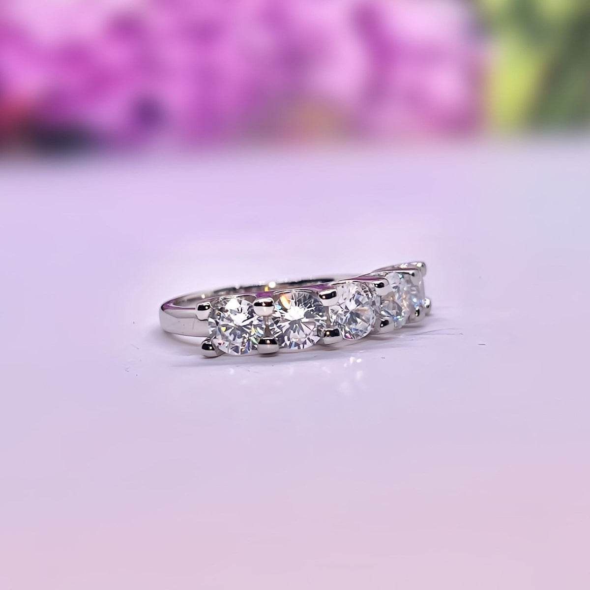 Five Stone Wedding Band Ring 1.25 Ct Moissanite Diamond Bridal Silver Ring