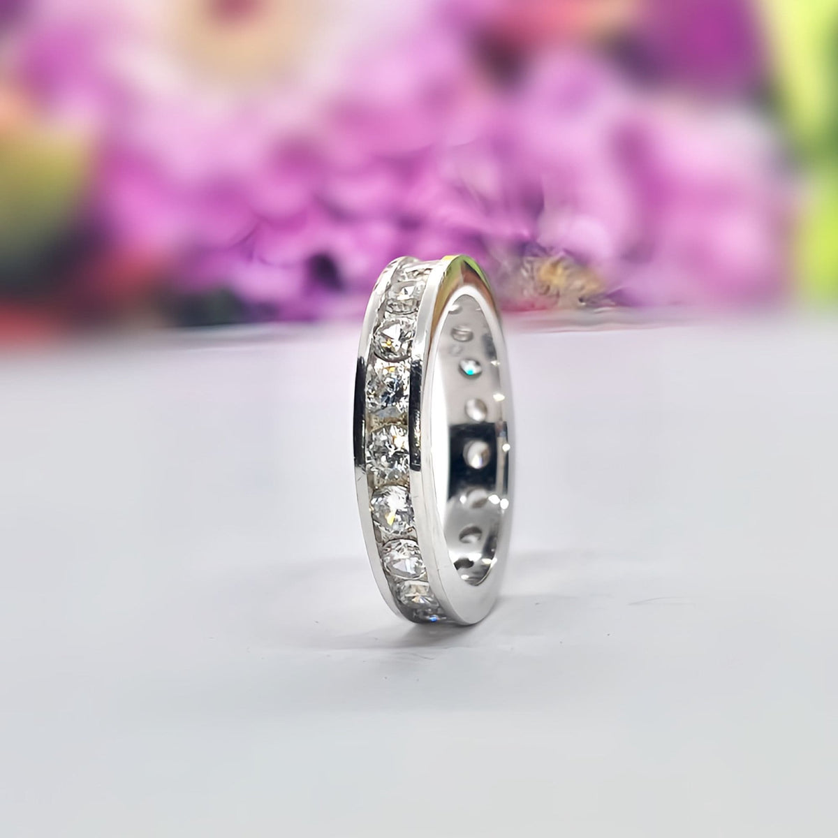 Moissanite Diamond Eternity Band: 925 Sterling Silver Anniversary Ring