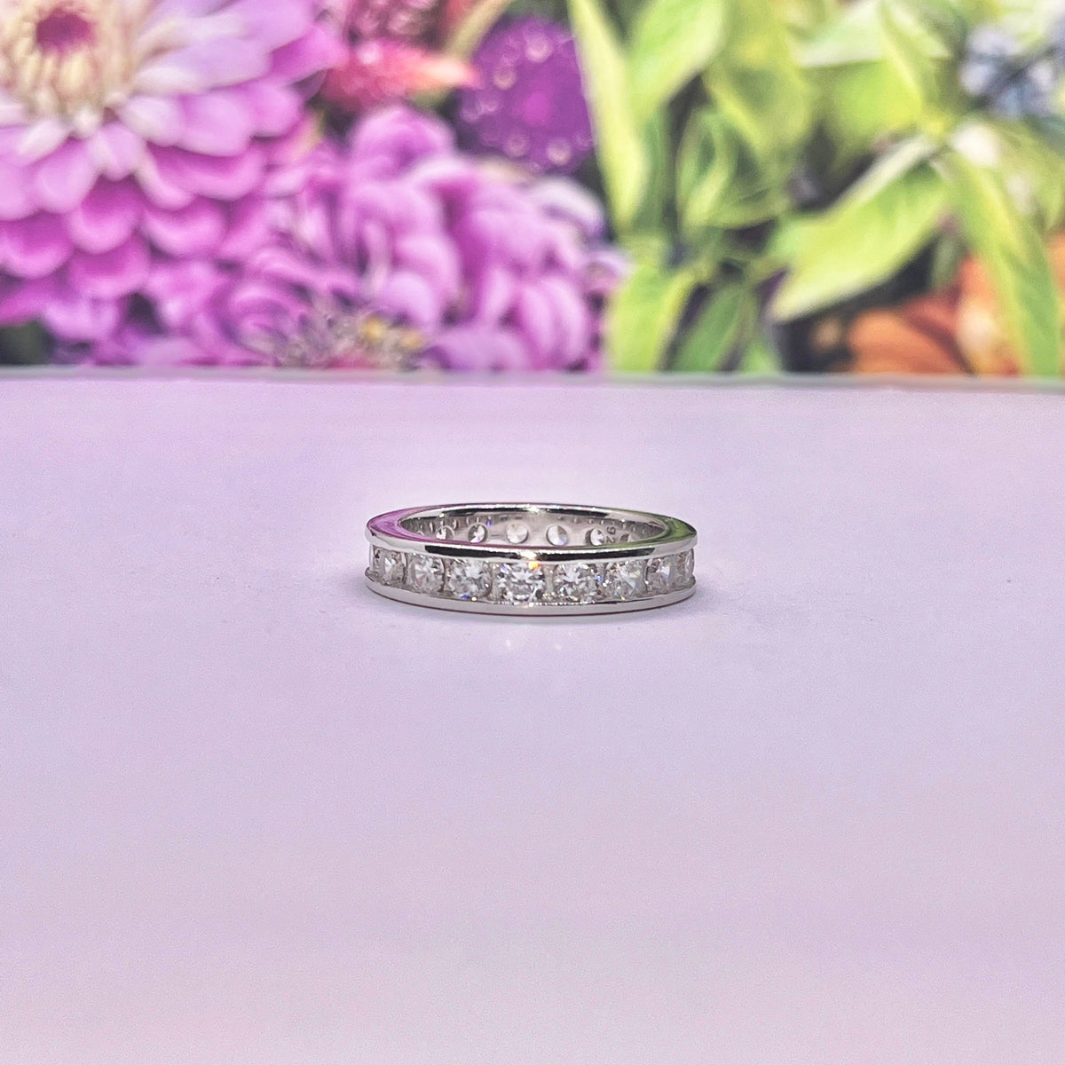 Moissanite Diamond Eternity Band: 925 Sterling Silver Anniversary Ring