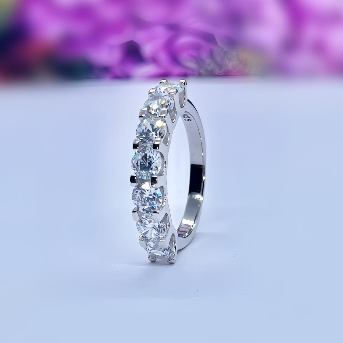 Sterling Silver Seven Stone Moissanite Eternity Band Ring