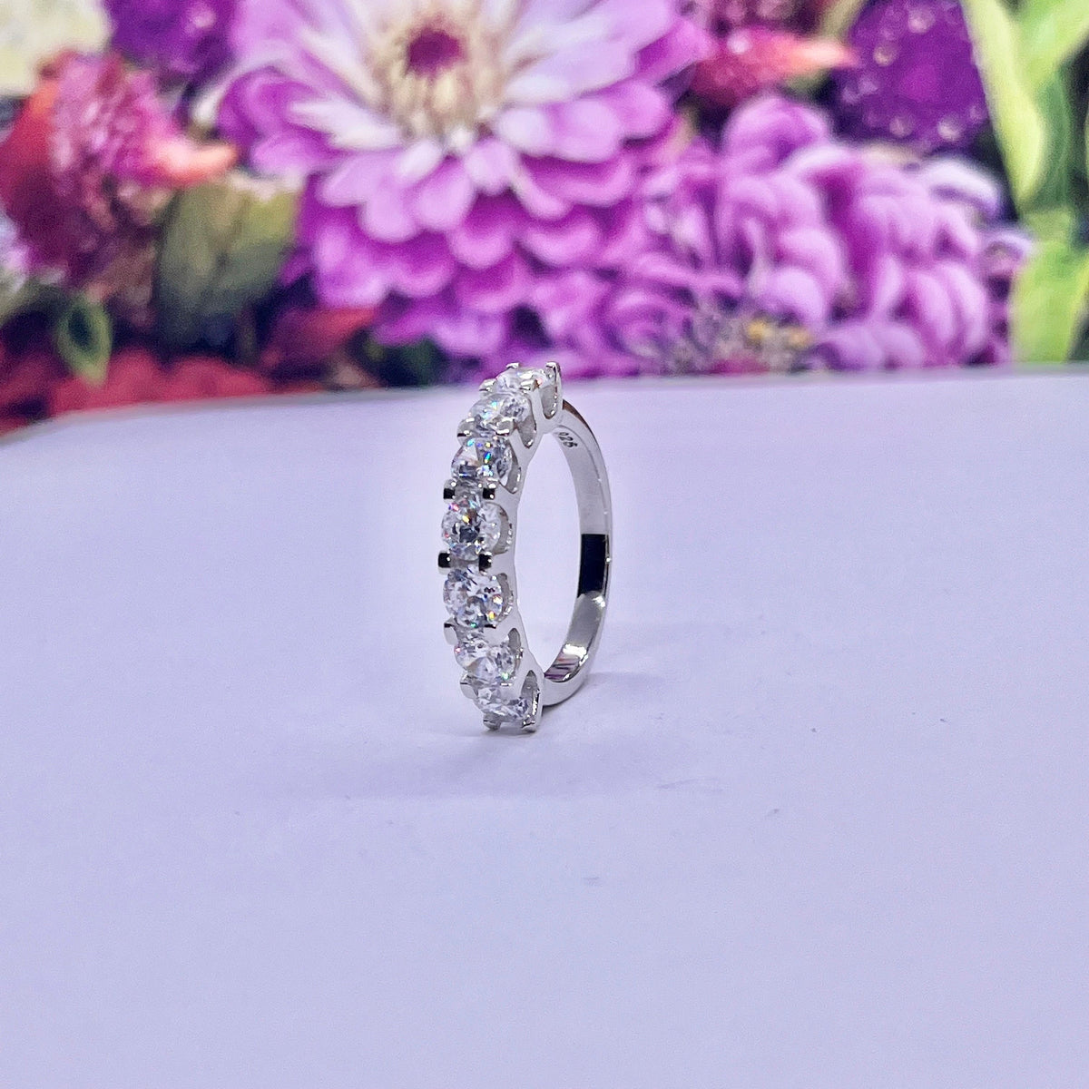 Sterling Silver Seven Stone Moissanite Eternity Band Ring
