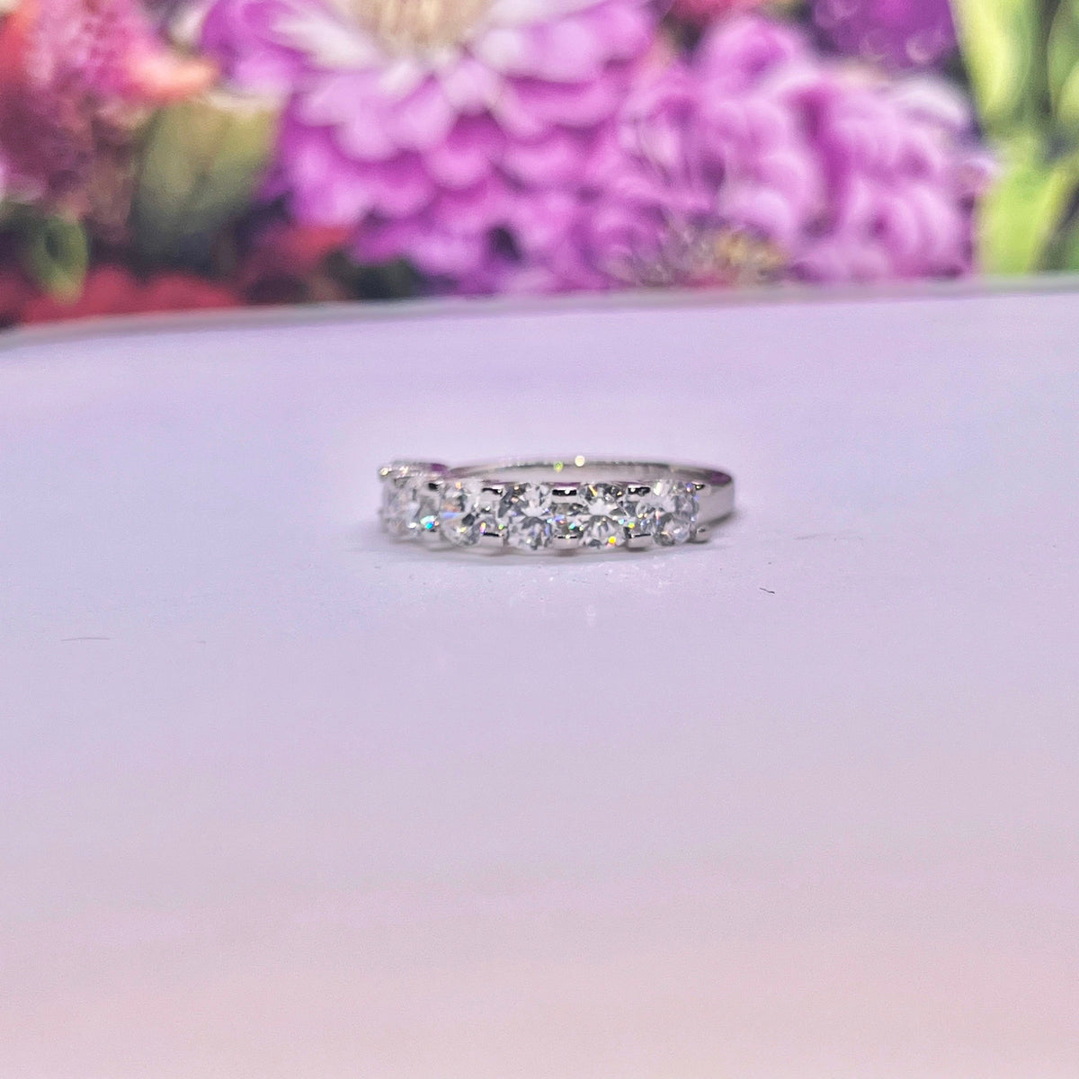 Sterling Silver Seven Stone Moissanite Eternity Band Ring