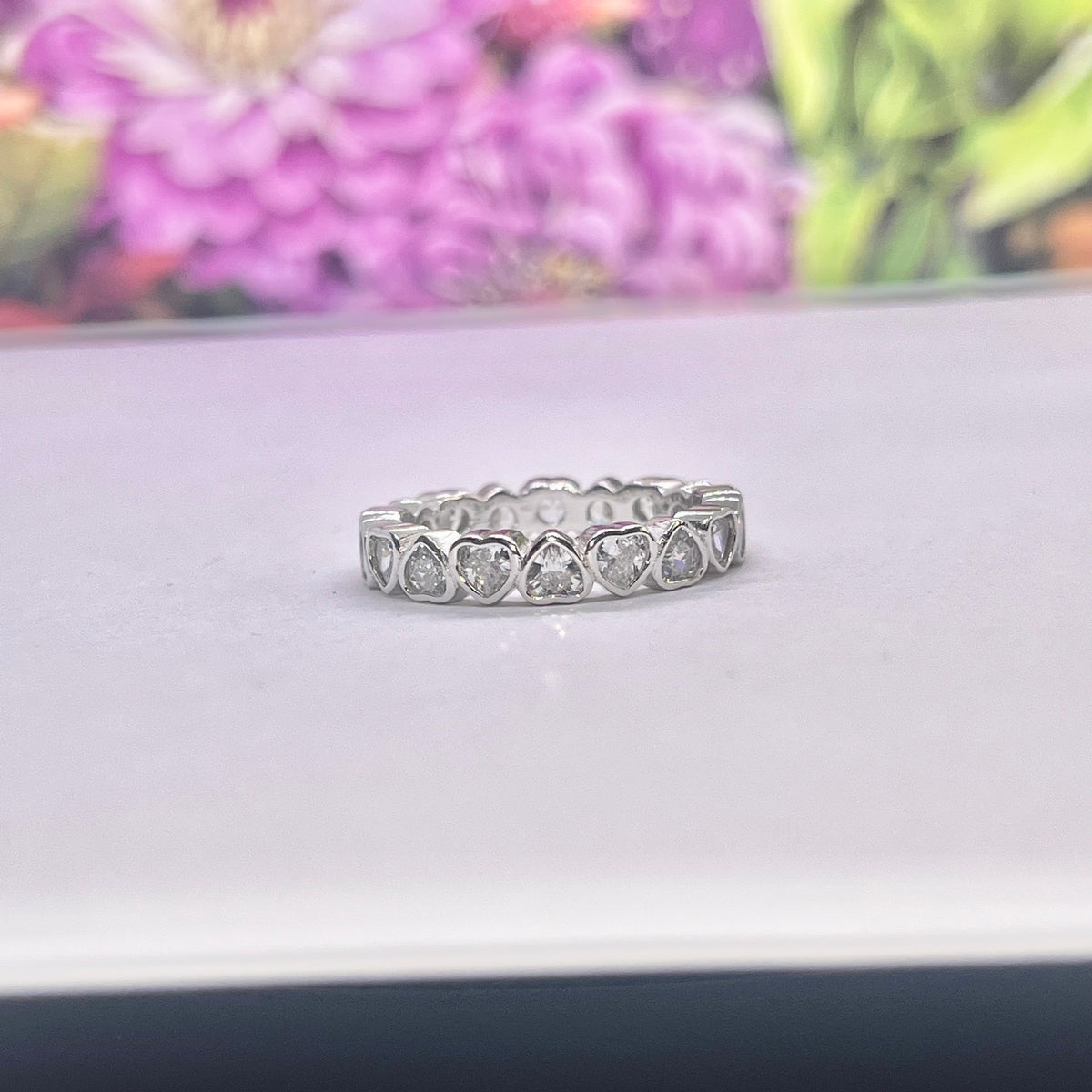 Silver Heart Eternity Ring Moissanite Diamond 925 Sterling Silver