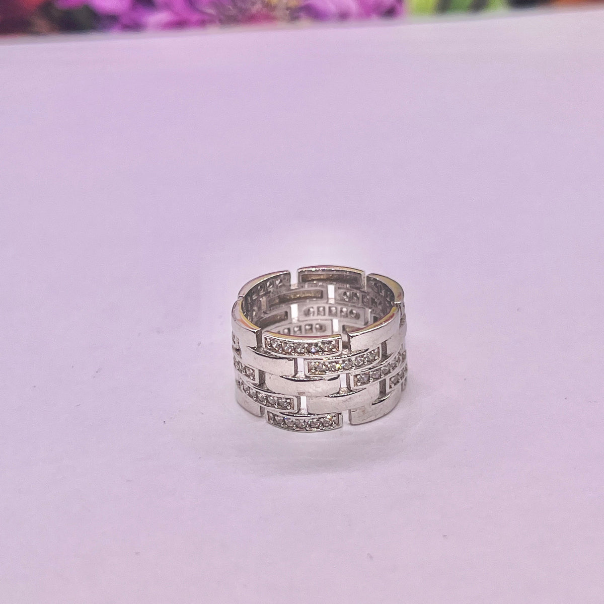 Moissanite Sterling Silver Eternity Band Ring: Woven Style