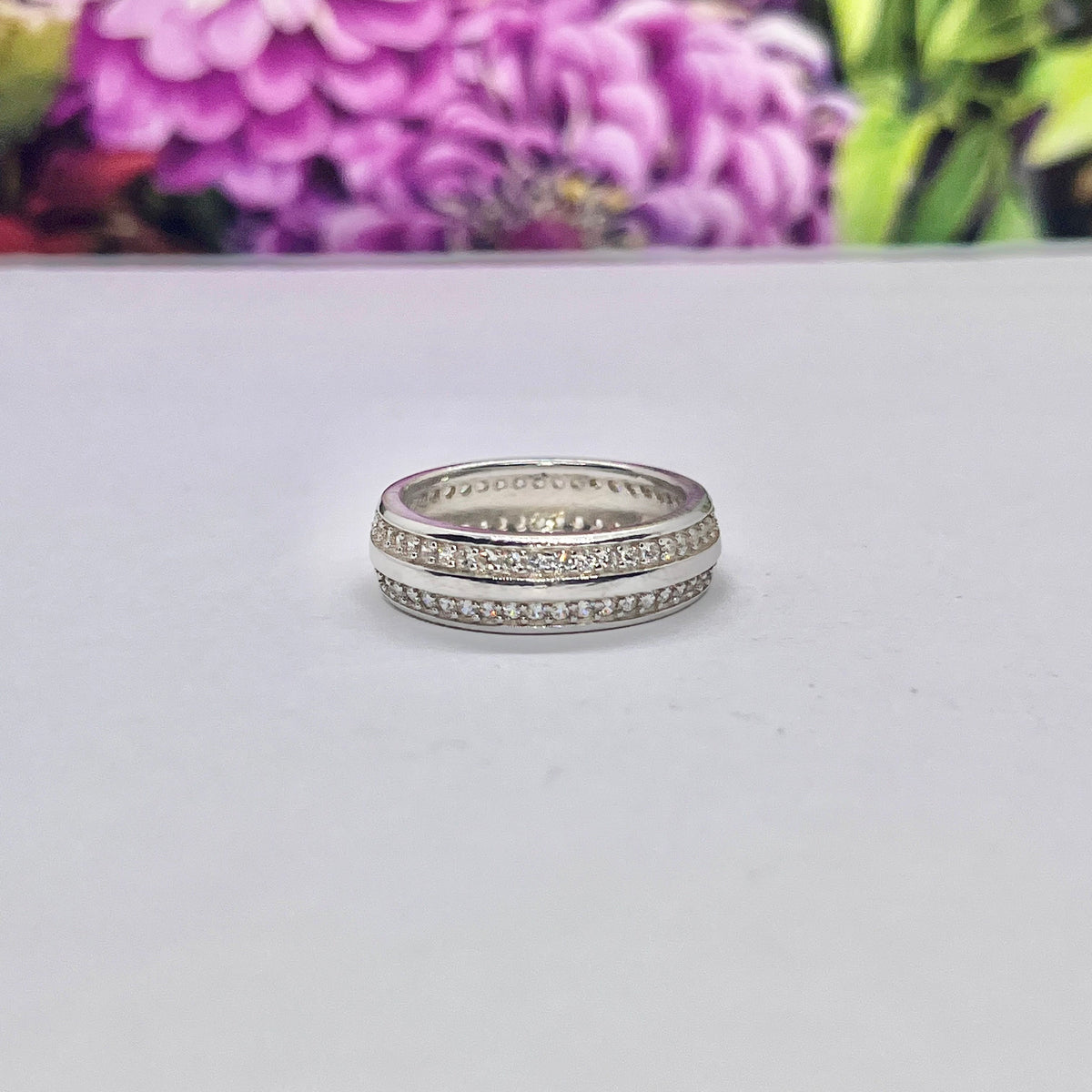 Silver Moissanite Diamond Solid Sterling 925 Silver Wedding Band Ring