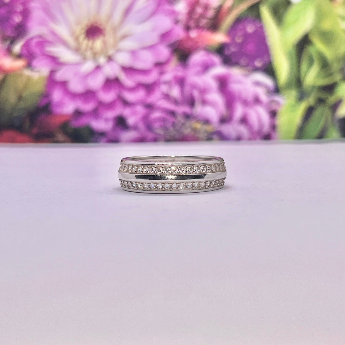 Silver Moissanite Diamond Solid Sterling 925 Silver Wedding Band Ring