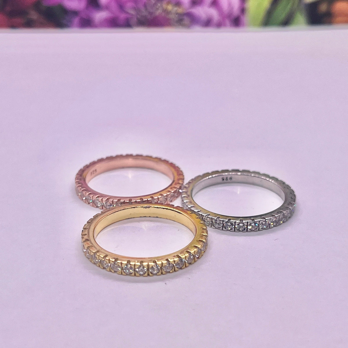 Silver Stackable Rings Eternity 3 Piece Moissanite Diamond Stacking Ring Bridal Set
