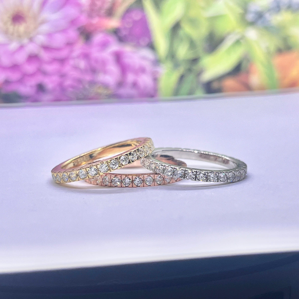 Silver Stackable Rings Eternity 3 Piece Moissanite Diamond Stacking Ring Bridal Set