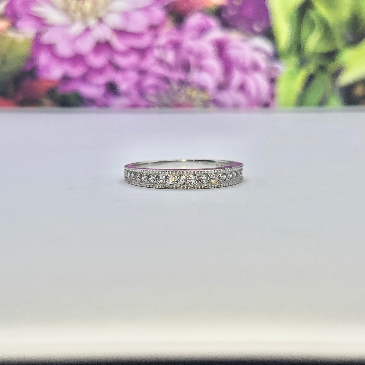Vintage Style Art Deco  Diamond Solid Sterling 925 Silver Band Wedding Eternity Ring
