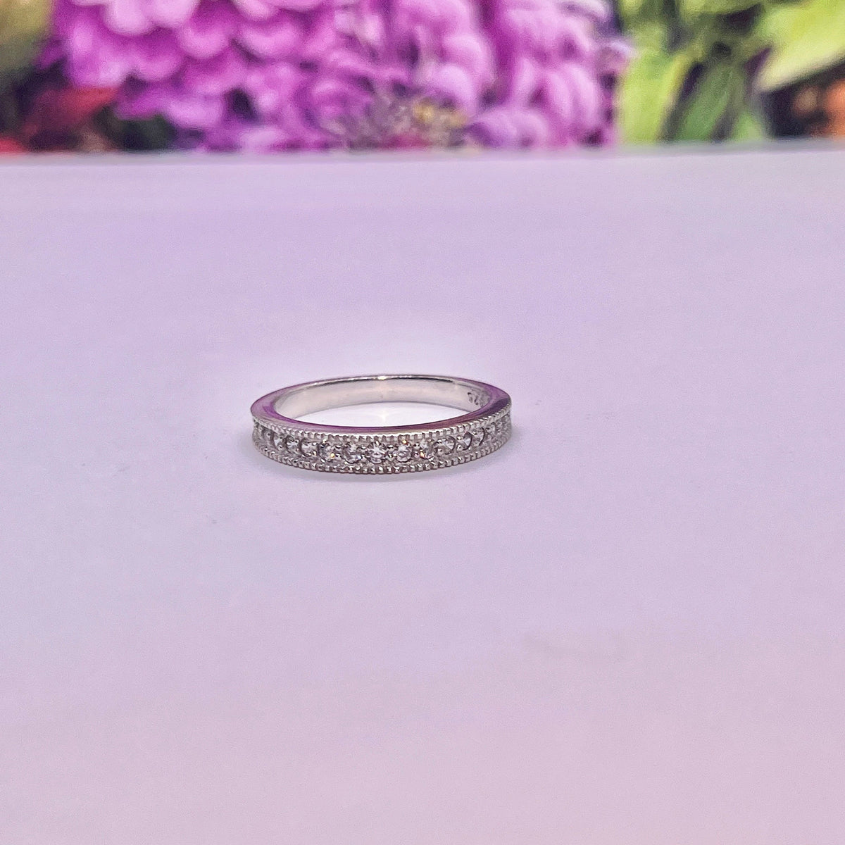 Vintage Style Art Deco  Diamond Solid Sterling 925 Silver Band Wedding Eternity Ring