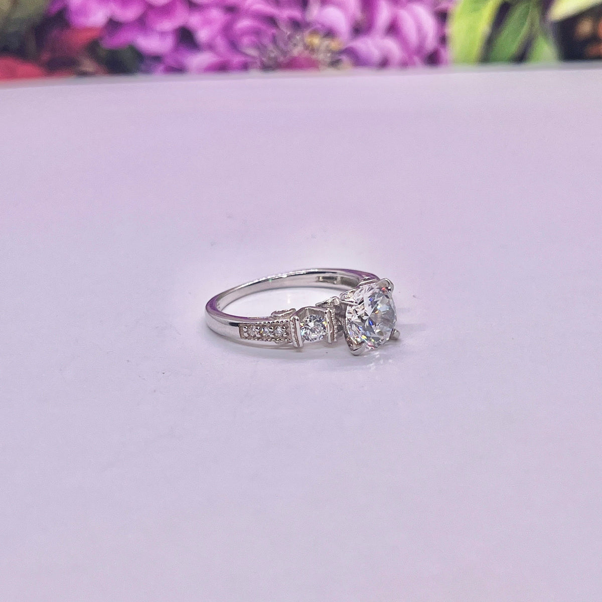 Vintage Style Moissanite Engagement Ring: 1.25 Carat, Sterling Silver