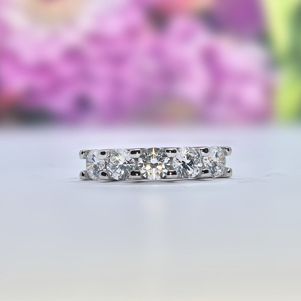 Five Stone Wedding Band Ring 1.25 Ct Moissanite Diamond Bridal Silver Ring