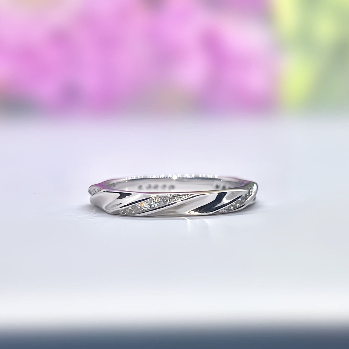 Moissanite Diamond Sterling Silver Twist Ring - Eternity Band