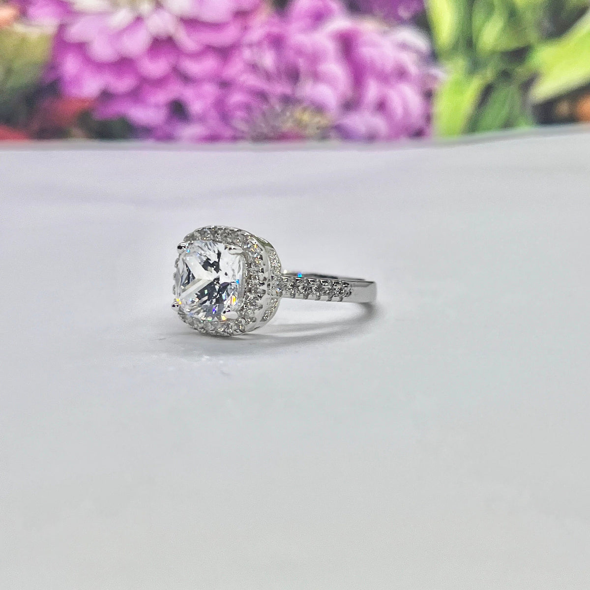 Cushion Cut Moissanite Ring Elevated 3 Carat : 925 Sterling Silver
