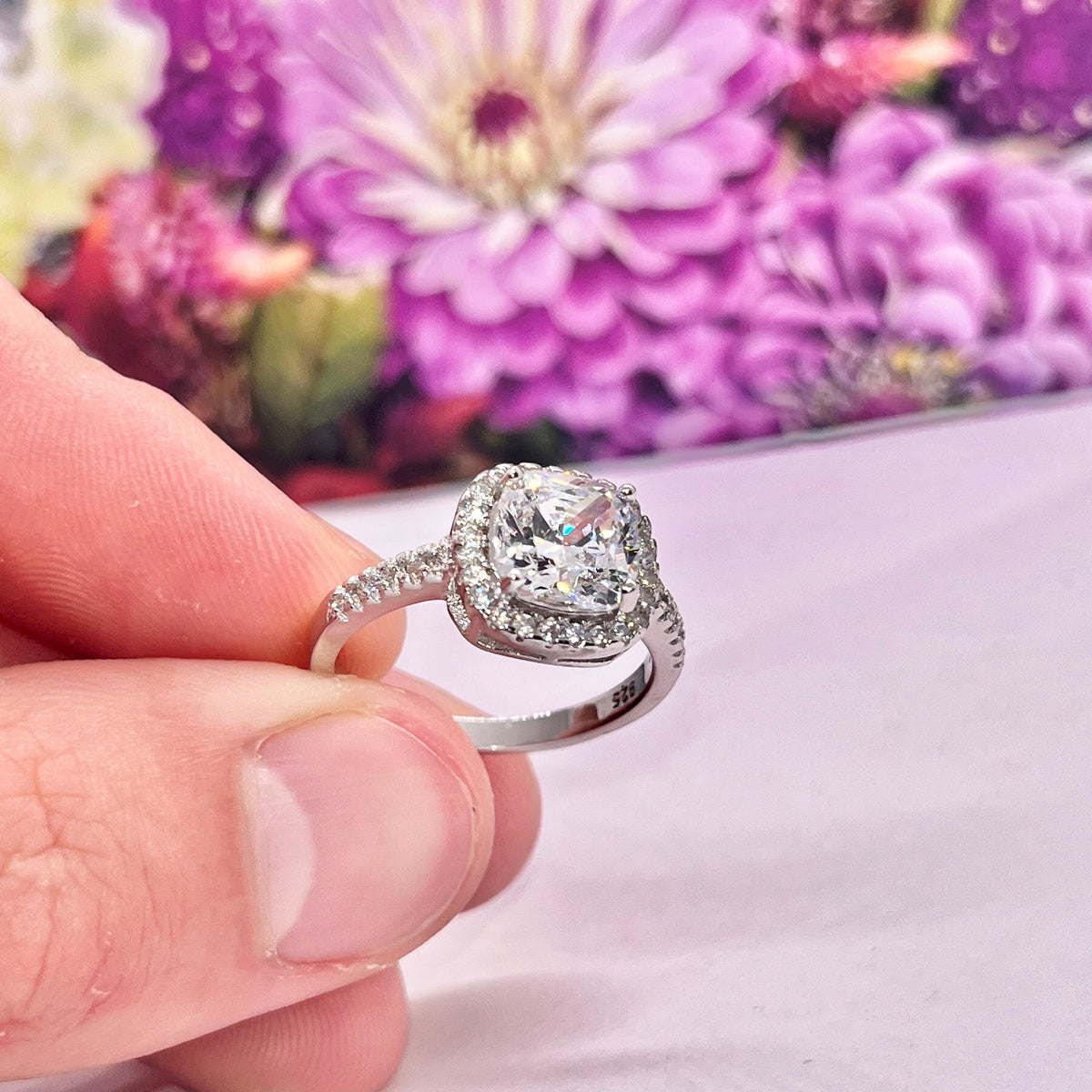 Cushion Cut Moissanite Ring Elevated 3 Carat : 925 Sterling Silver