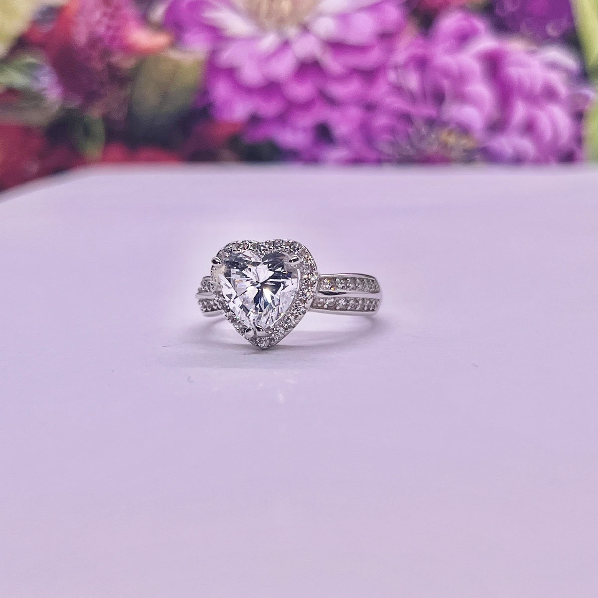 Heart Cut 2 Ct Moissanite Heart Silver Engagement Ring