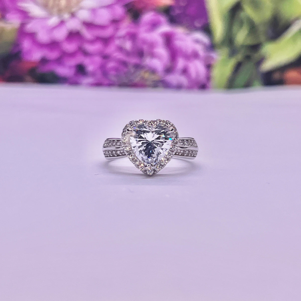 Heart Cut 2 Ct Moissanite Heart Silver Engagement Ring