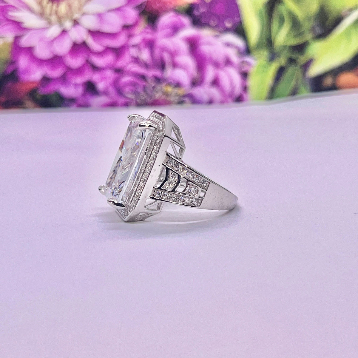 Large Radiant Cut 8.5 Ct White Sapphire 925 Sterling Silver Ring