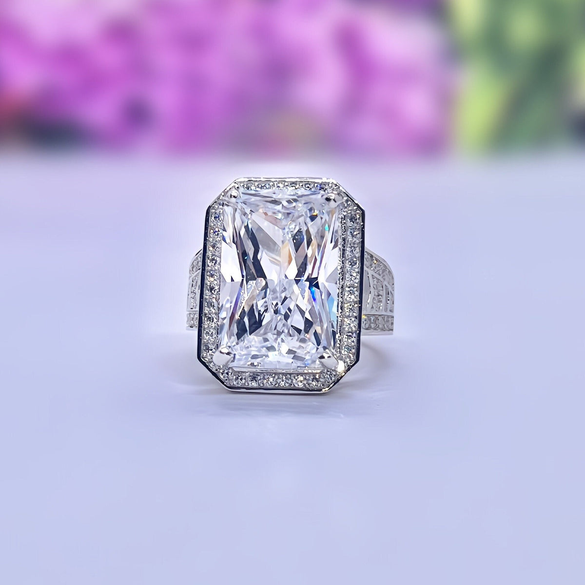 Large Radiant Cut 8.5 Ct White Sapphire 925 Sterling Silver Ring