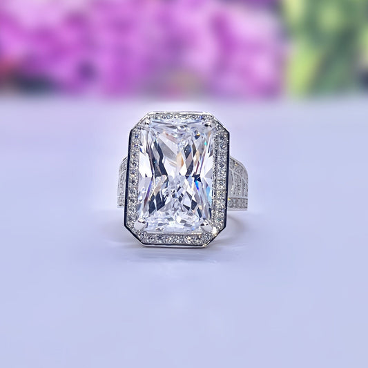 Large Radiant Cut 8.5 Ct White Sapphire 925 Sterling Silver Ring