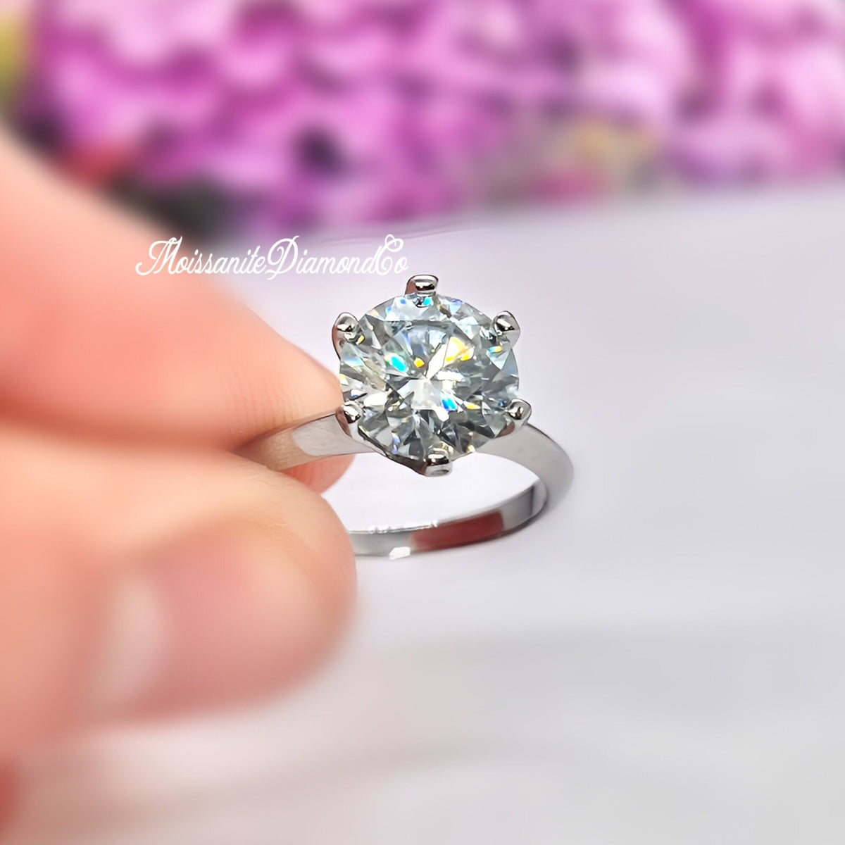 Round Cut 3 Carat VVS Moissanite Engagement Ring
