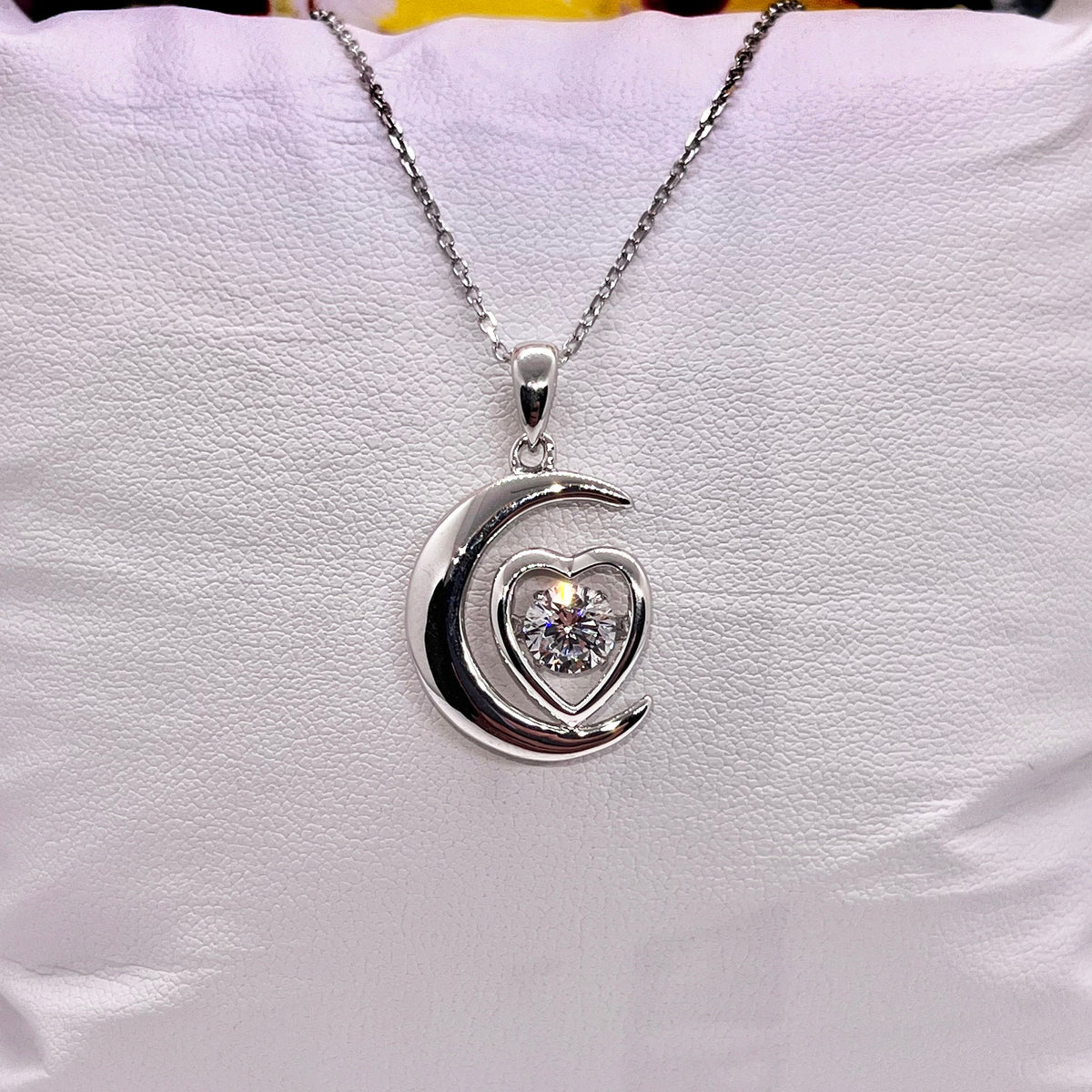 Stone Moon Heart 1 Carat  Moissanite Diamond Pendant Necklace 925 Sterling Silver