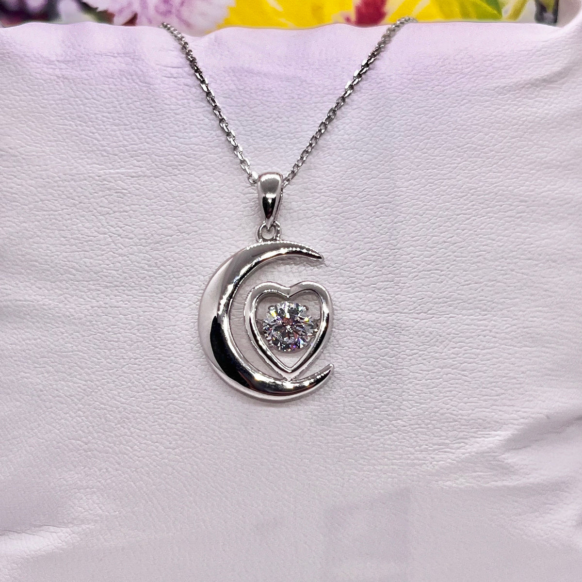 Stone Moon Heart 1 Carat  Moissanite Diamond Pendant Necklace 925 Sterling Silver