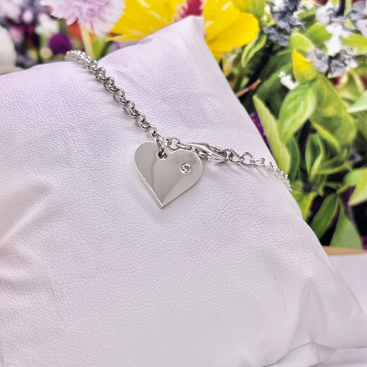 Moissanite Diamond Heart Bracelet: 925 Sterling Silver Dangle