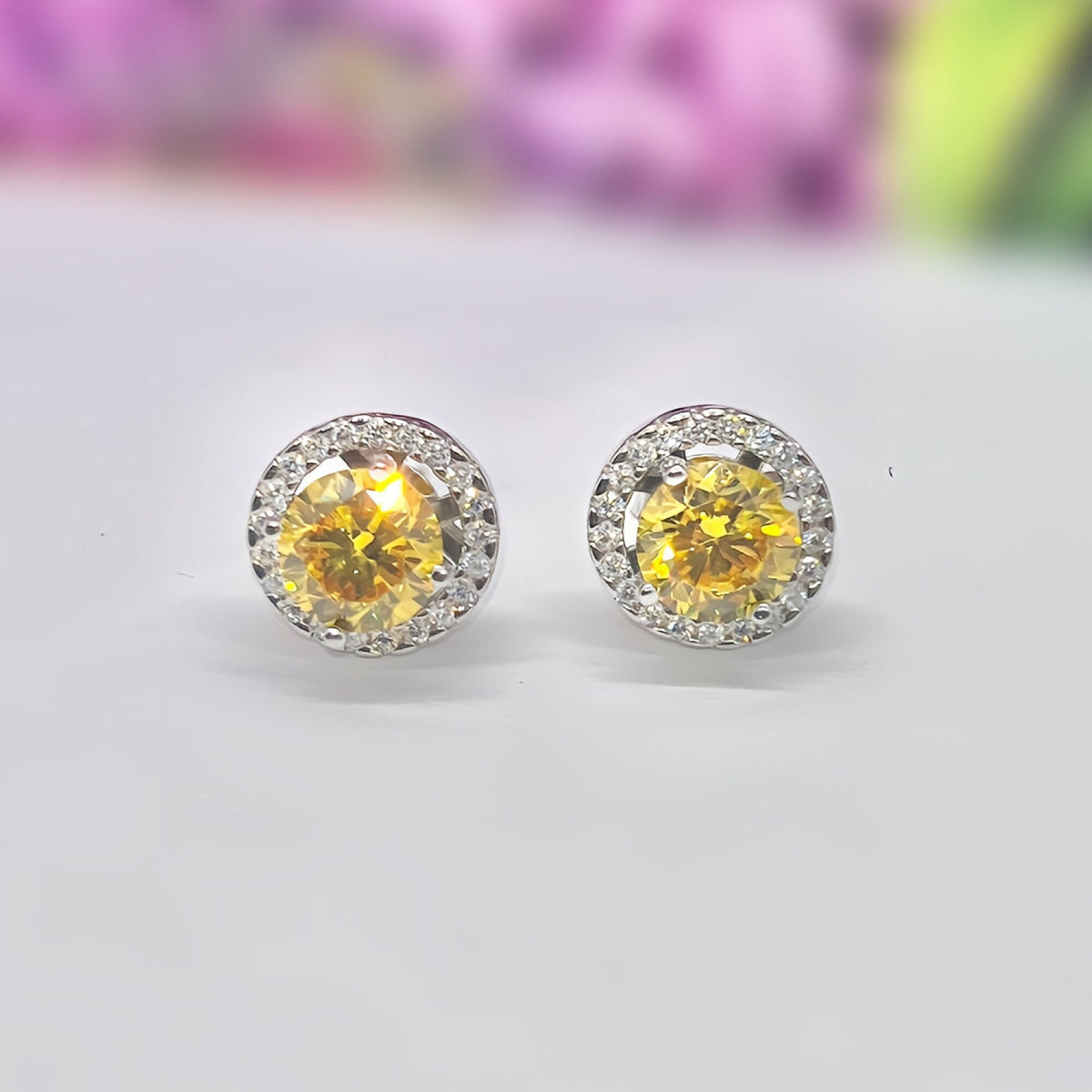 Yellow Sapphire Halo Stud Earrings: Removable Halo, 925 Sterling Silver