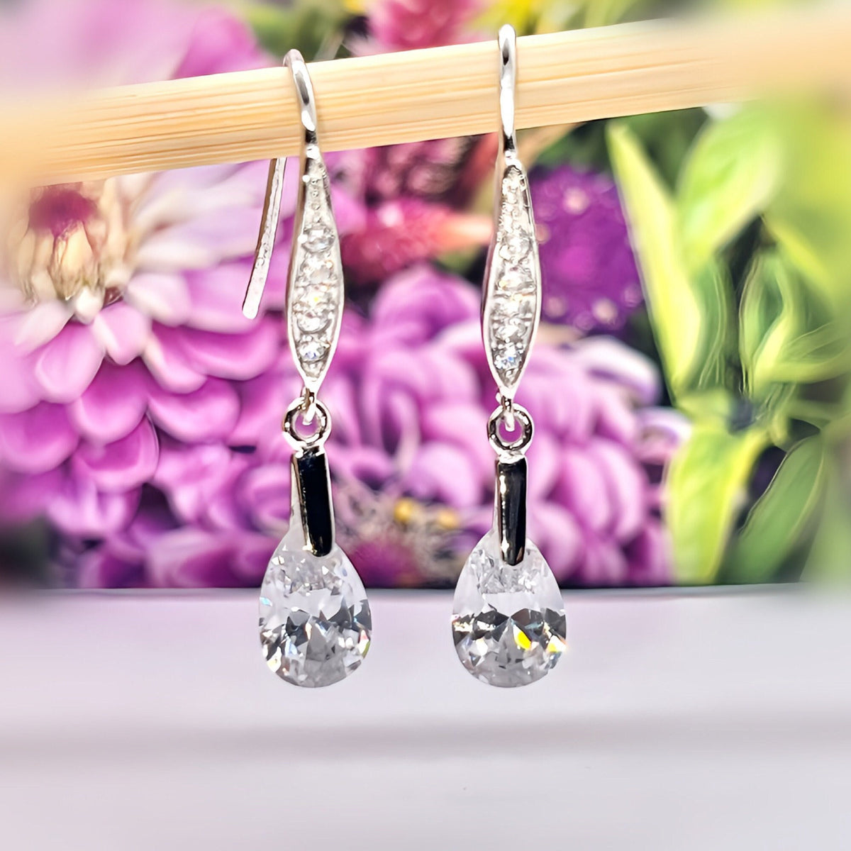 Pear Cut Lab Diamond Dangle Earrings: 925 Sterling Silver Wedding Jewelry