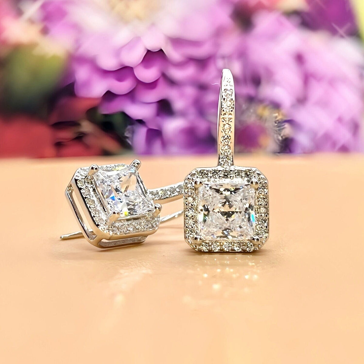 Princess Cut  Moissanite Diamond 1.5 Carat 925 Sterling Silver Dangle Earrings