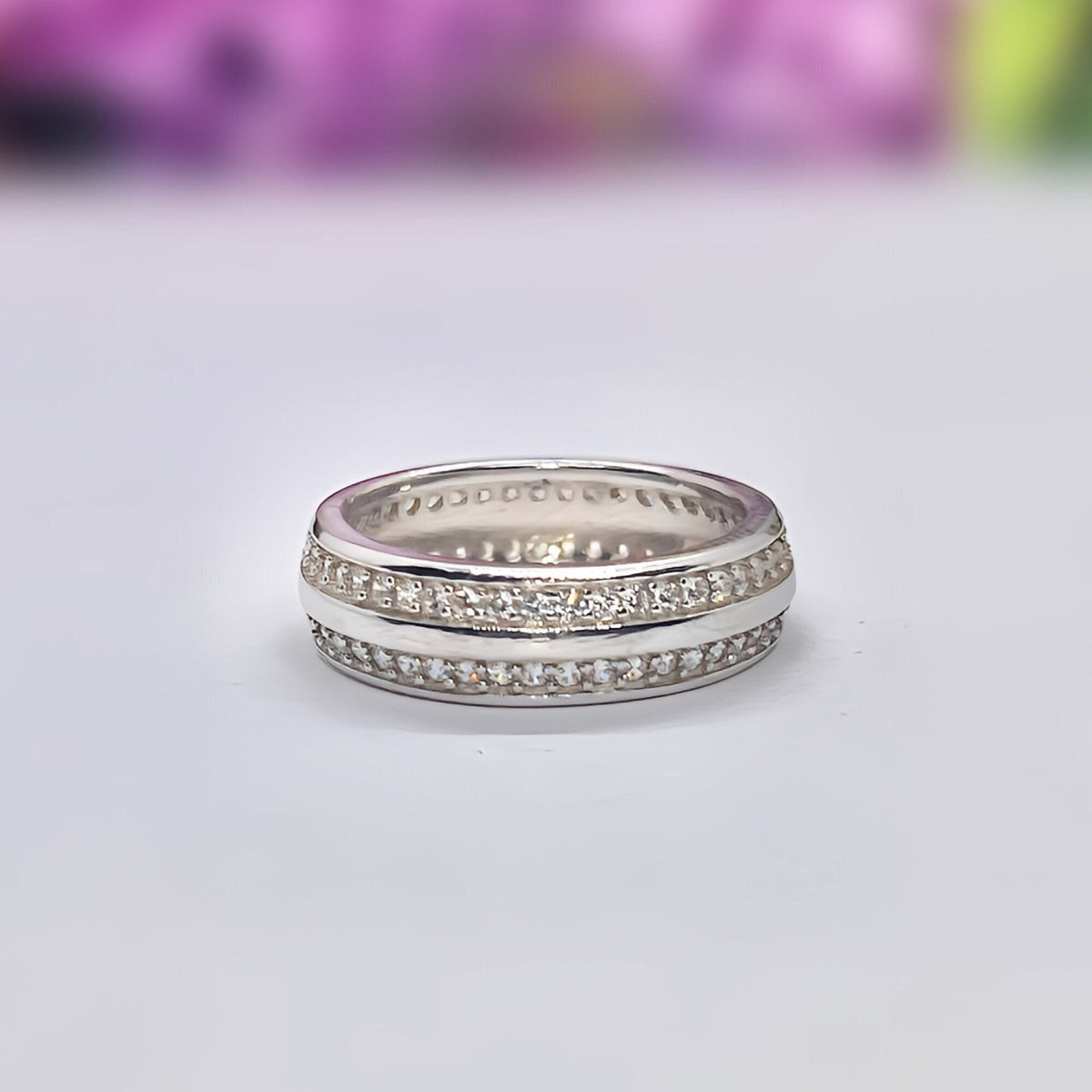 Silver Moissanite Diamond Solid Sterling 925 Silver Wedding Band Ring