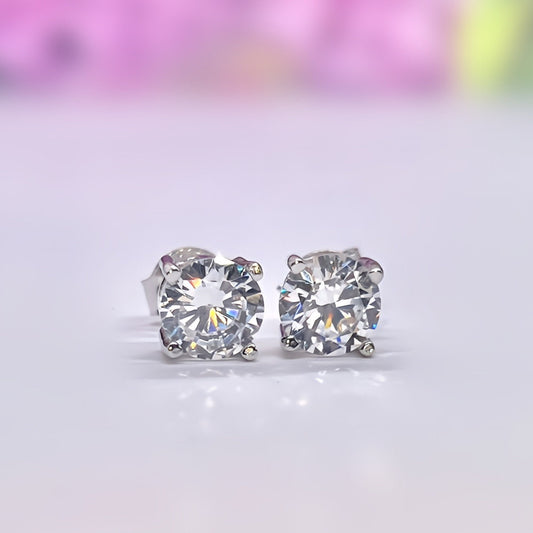 Round Moissanite Stud Silver Earrings Gift Boxed Earrings