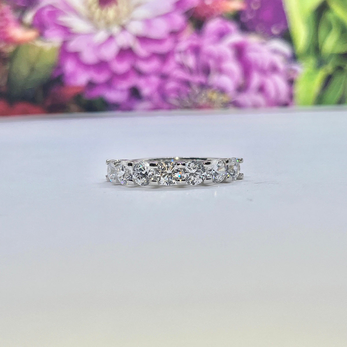 Sterling Silver Seven Stone Moissanite Eternity Band Ring