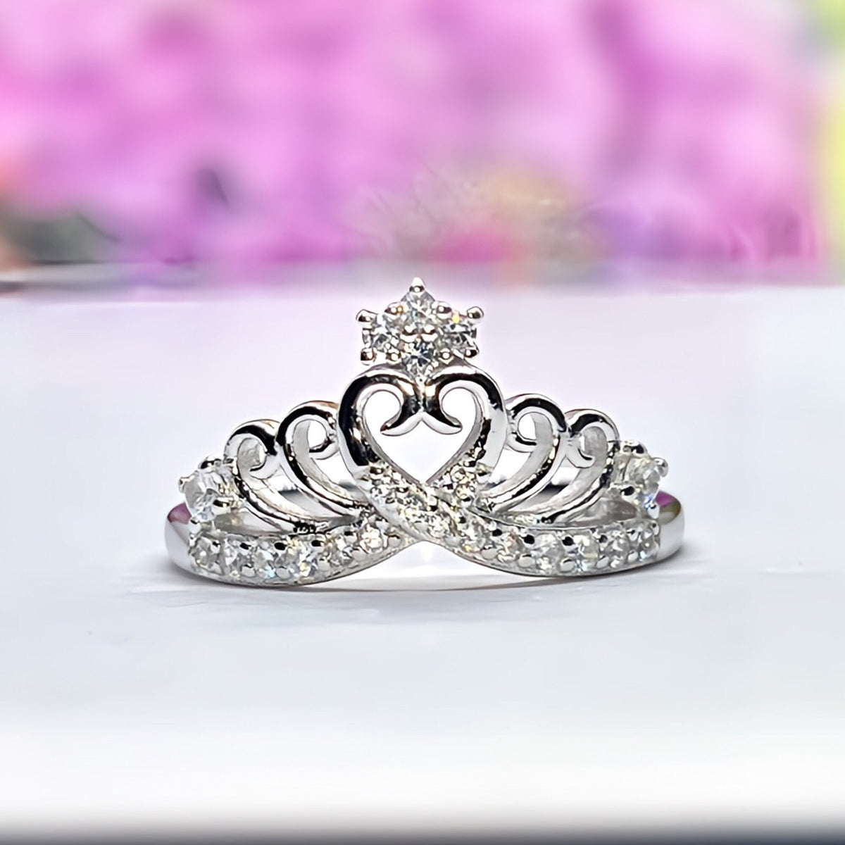 Princess Crown Moissanite Ring: 925 Sterling Silver Tiara