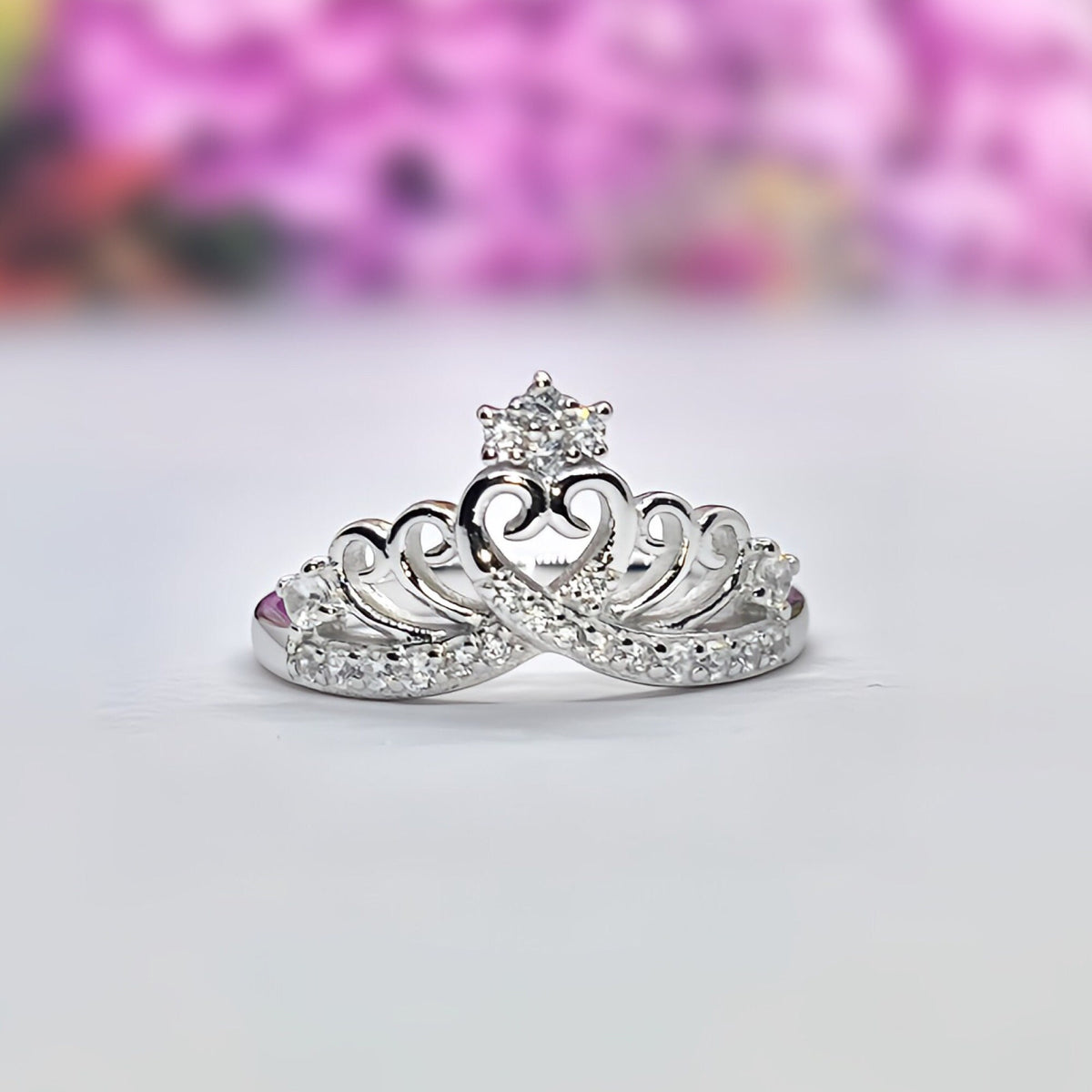 Princess Crown Moissanite Ring: 925 Sterling Silver Tiara
