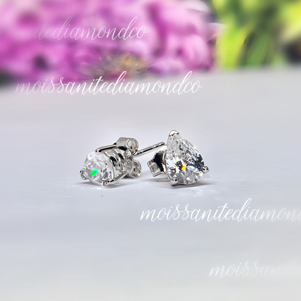 Pear Cut 1 Carat Moissanite Stud Earrings: 925 Sterling Silver