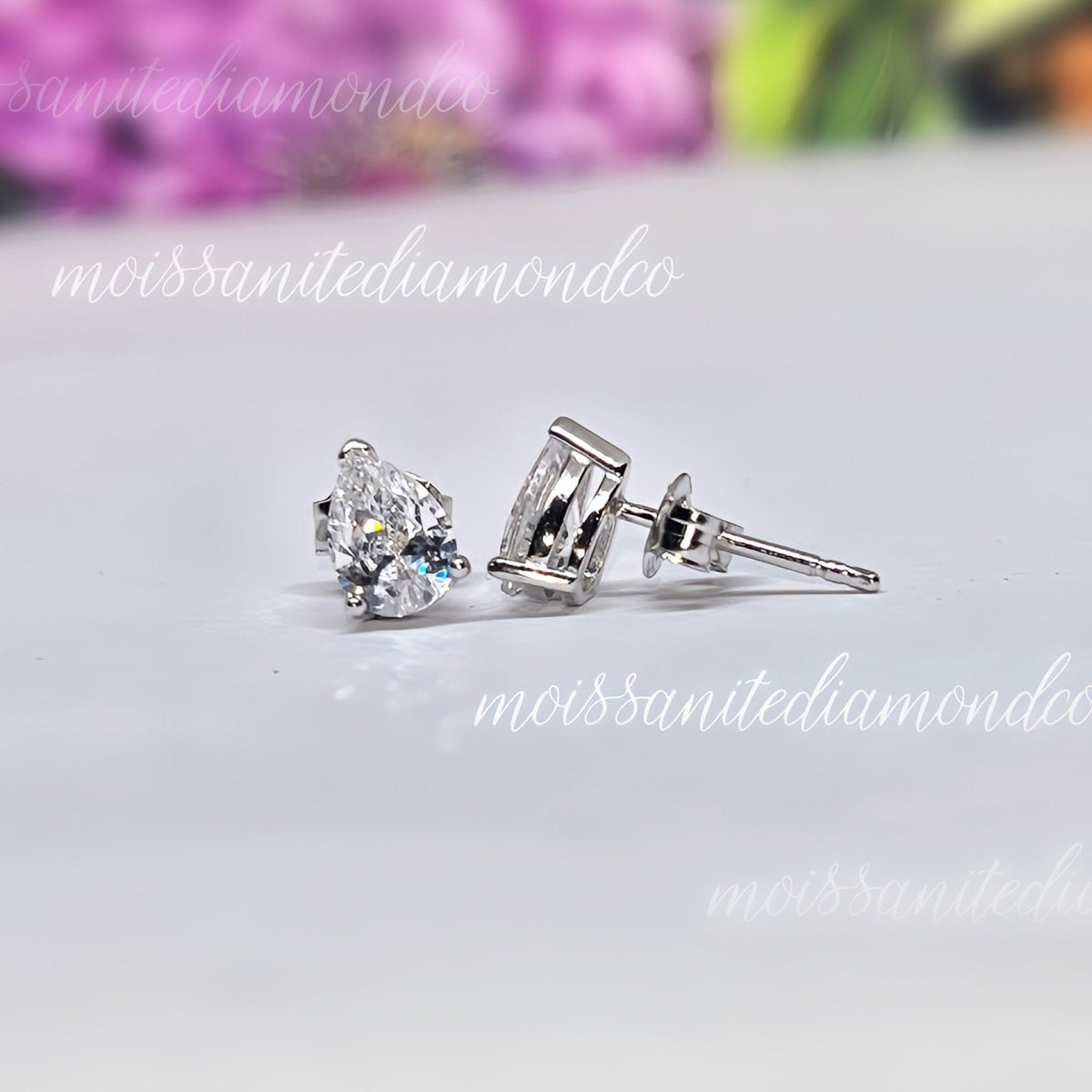 Pear Cut 1 Carat Moissanite Stud Earrings: 925 Sterling Silver