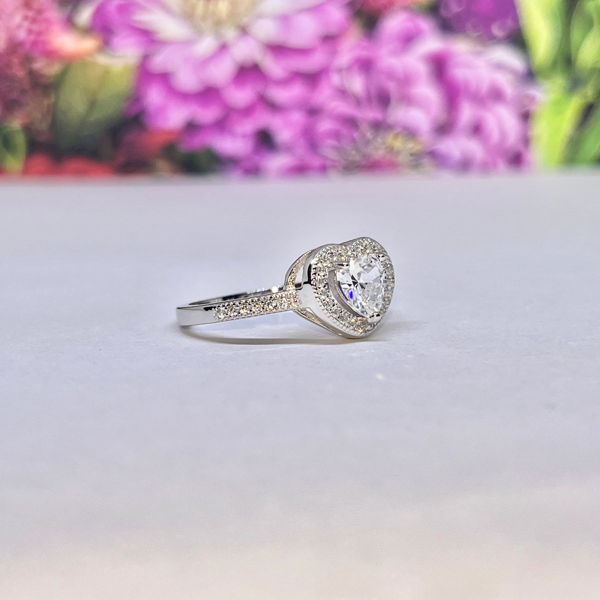 Heart 1.5 Ct Moissanite Diamond Promise Engagement Ring 925 Sterling Silver