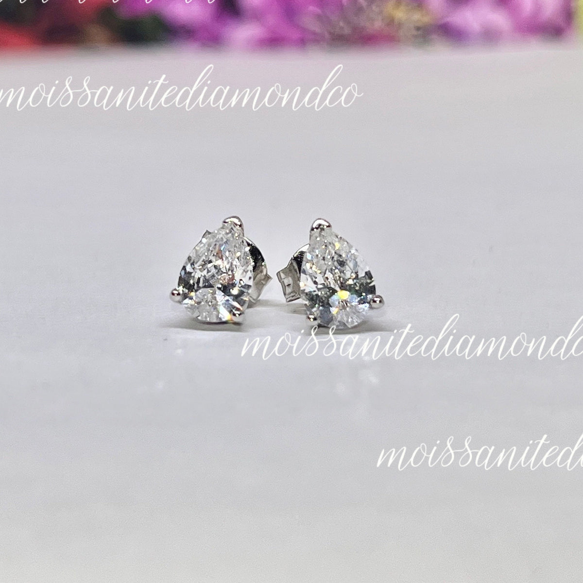Pear Cut 1 Carat Moissanite Stud Earrings: 925 Sterling Silver