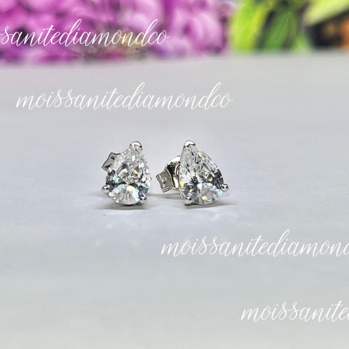 Pear Cut 1 Carat Moissanite Stud Earrings: 925 Sterling Silver