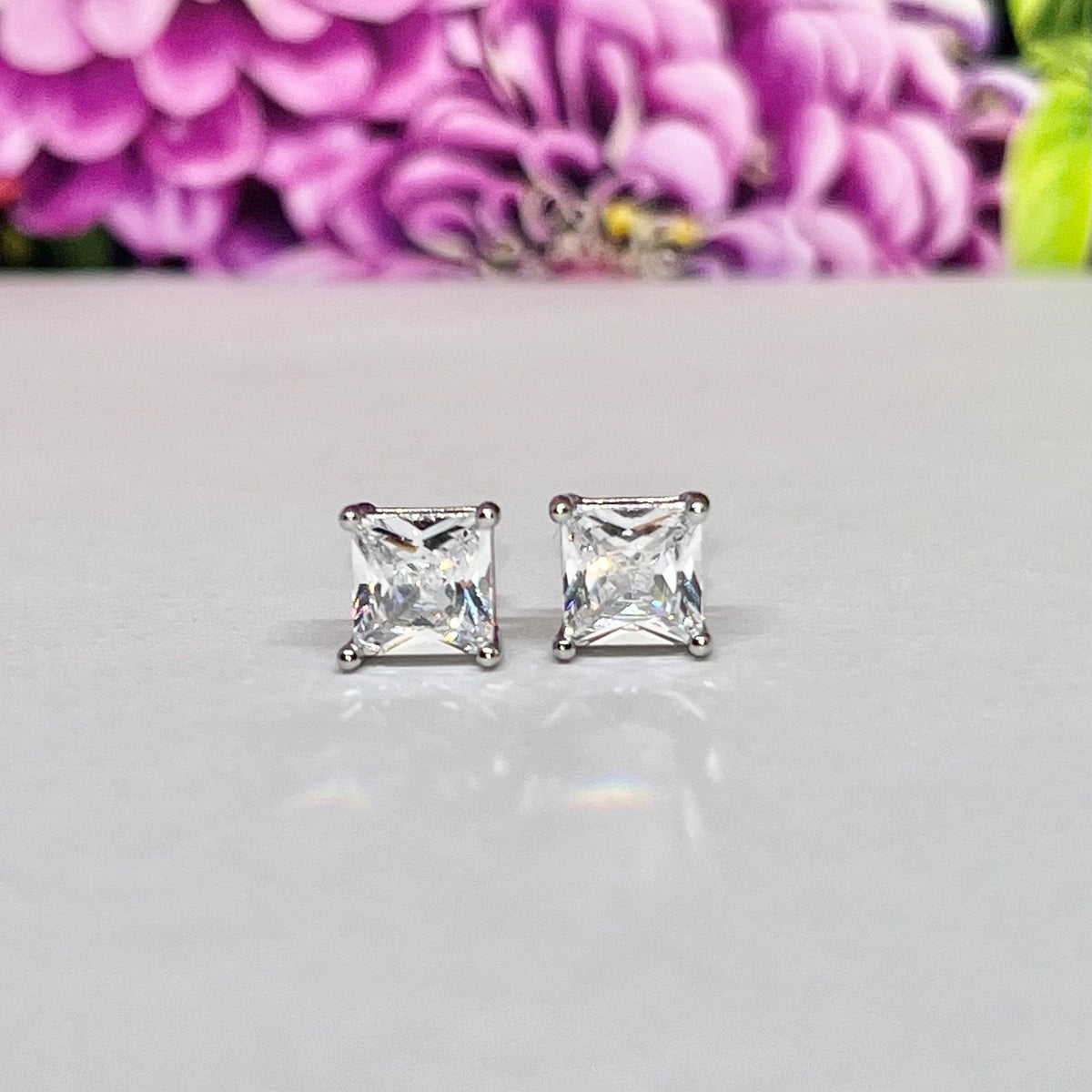 Square Cut 1.25 Ct  Moissanite Diamond Silver Stud Earrings