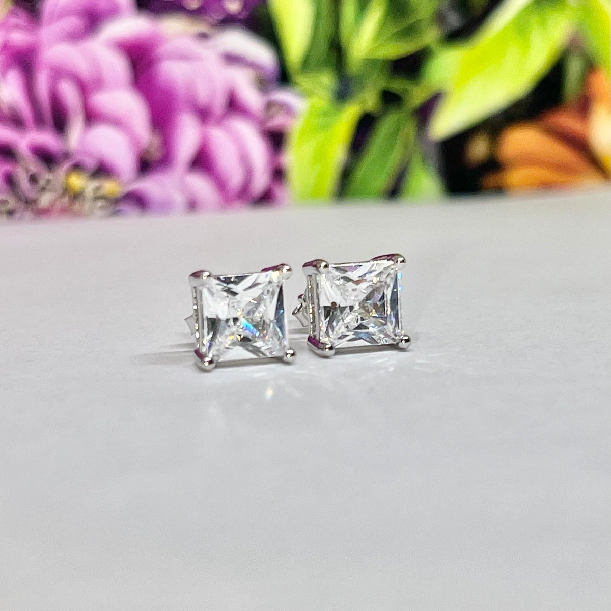 Square Cut 1.25 Ct  Moissanite Diamond Silver Stud Earrings