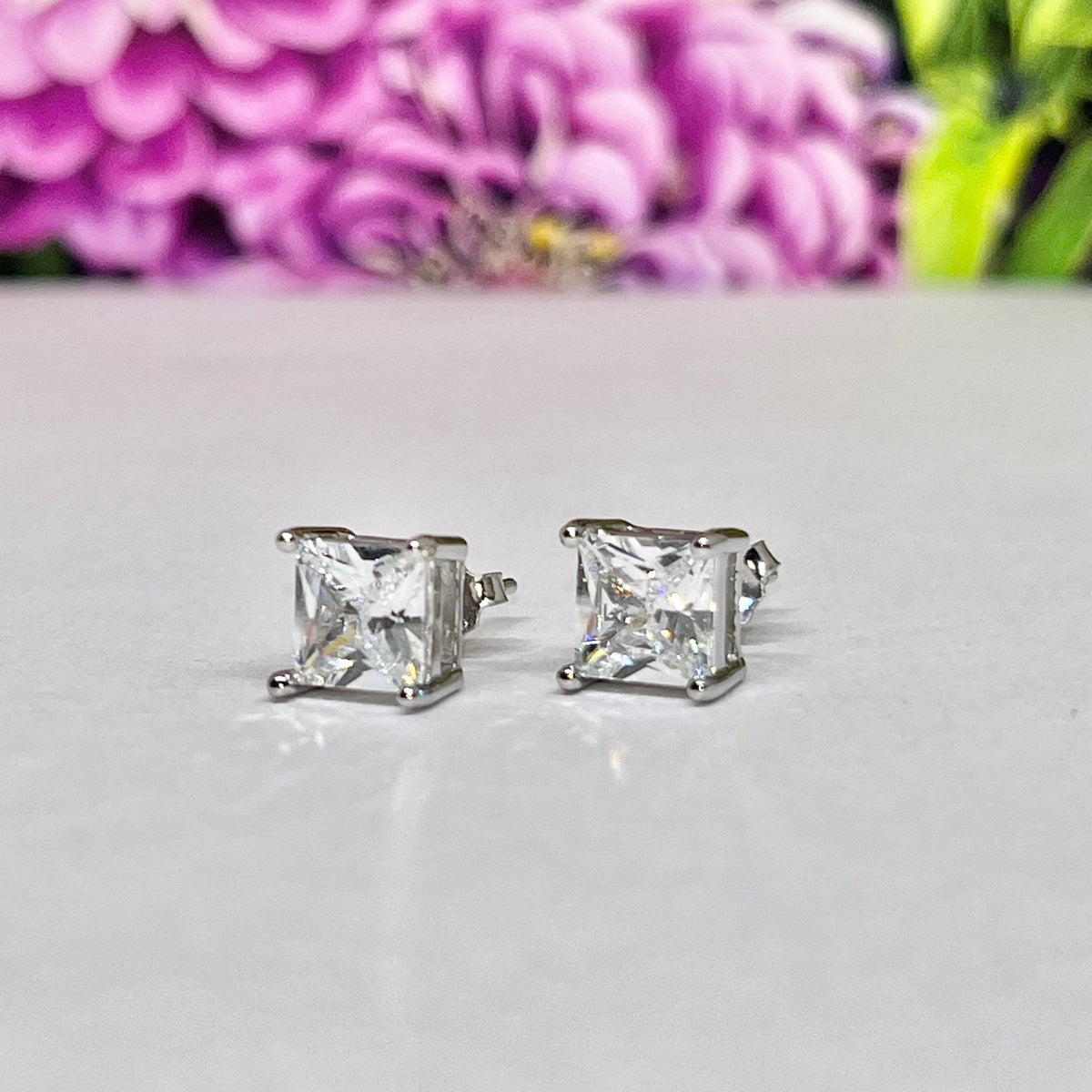 Square Cut 1.25 Ct  Moissanite Diamond Silver Stud Earrings