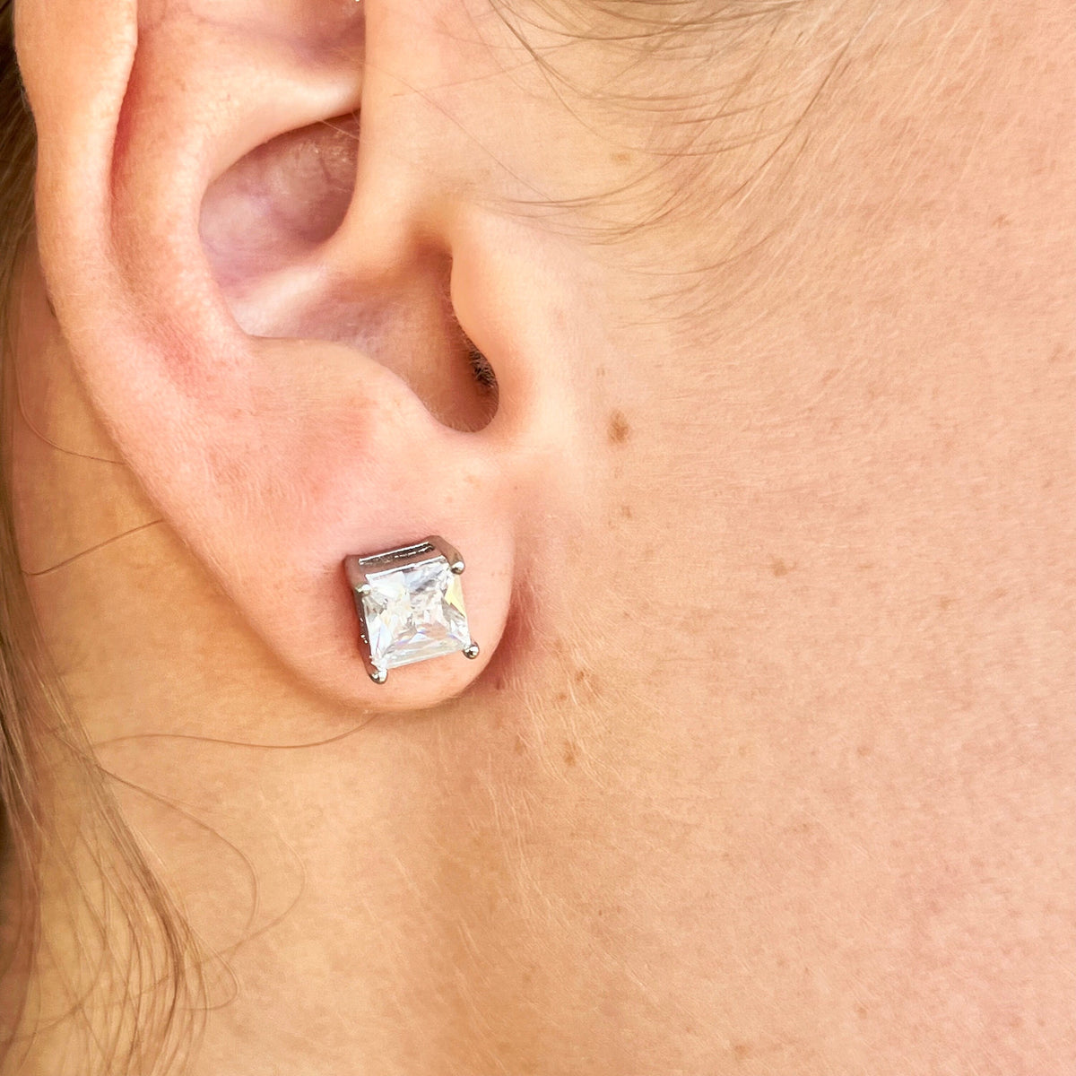 Square Cut 1.25 Ct  Moissanite Diamond Silver Stud Earrings