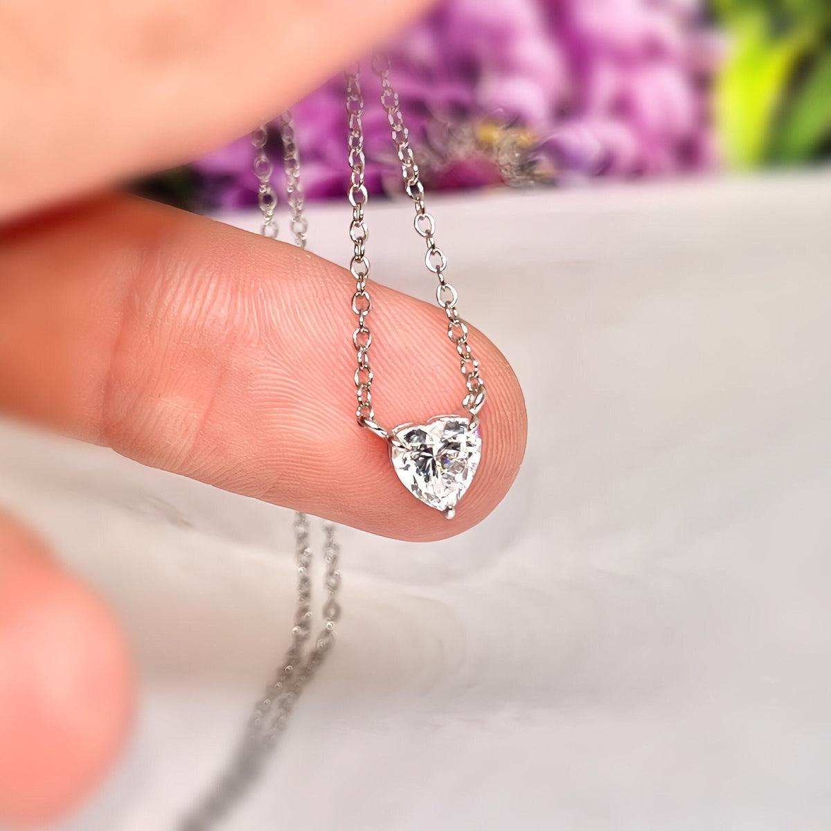 Heart Cut 1 Carat Moissanite Pendant Necklace - Sterling Silver