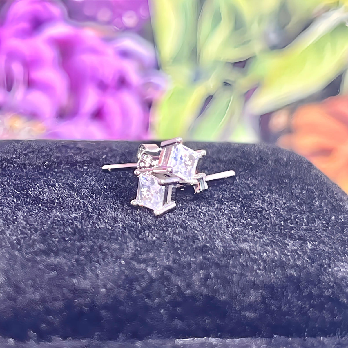 Square Cut .25 Ct Moissanite Diamond Tiny Silver Stud Earrings