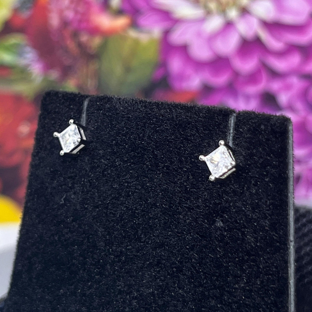 Square Cut .25 Ct Moissanite Diamond Tiny Silver Stud Earrings